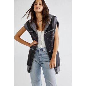 Free People Rat Pack Bethel Hooded Vest Small Gray Patchwork Oversized Slouchy